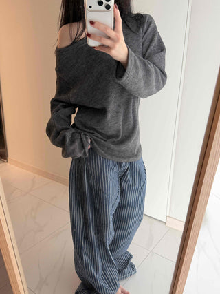 Pinstripe High-Waisted Wide Cotton Pants