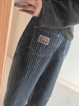Pinstripe High-Waisted Wide Cotton Pants