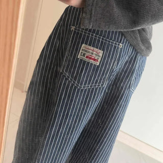 Pinstripe High-Waisted Wide Cotton Pants