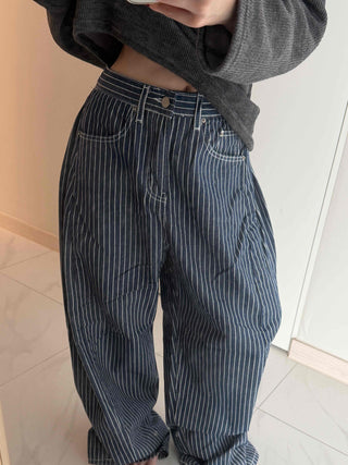 Pinstripe High-Waisted Wide Cotton Pants