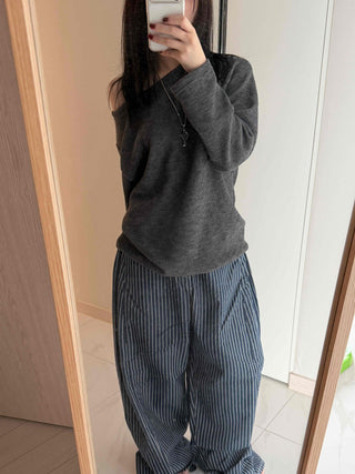 Pinstripe High-Waisted Wide Cotton Pants