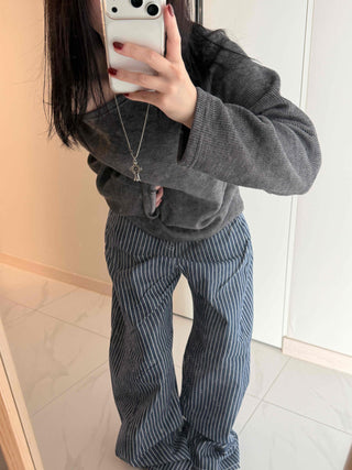 Pinstripe High-Waisted Wide Cotton Pants