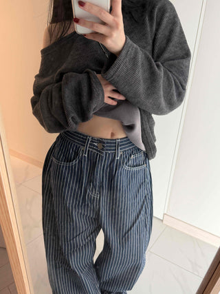 Pinstripe High-Waisted Wide Cotton Pants