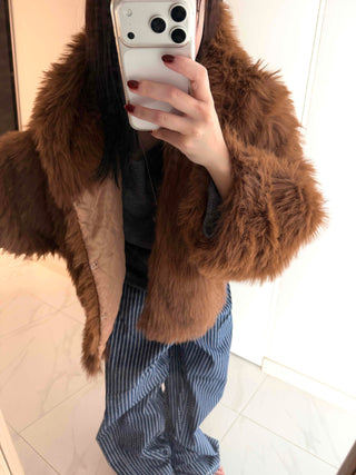Vintage Shaggy Faux Fur Hooded Balloon Jacket