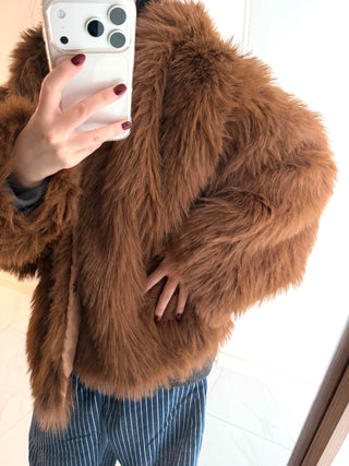 Vintage Shaggy Faux Fur Hooded Balloon Jacket