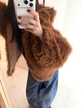 Vintage Shaggy Faux Fur Hooded Balloon Jacket