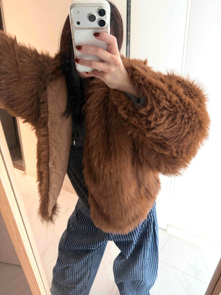 Vintage Shaggy Faux Fur Hooded Balloon Jacket