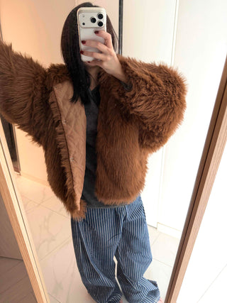 Vintage Shaggy Faux Fur Hooded Balloon Jacket