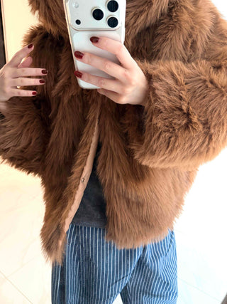 Vintage Shaggy Faux Fur Hooded Balloon Jacket