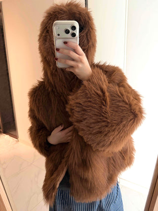 Vintage Shaggy Faux Fur Hooded Balloon Jacket