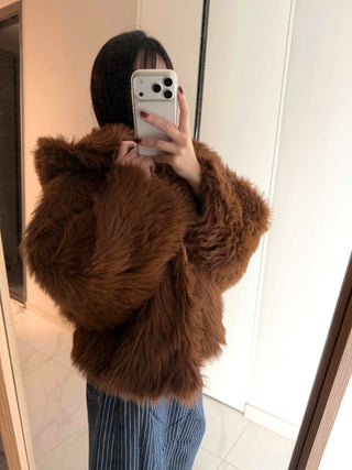 Vintage Shaggy Faux Fur Hooded Balloon Jacket