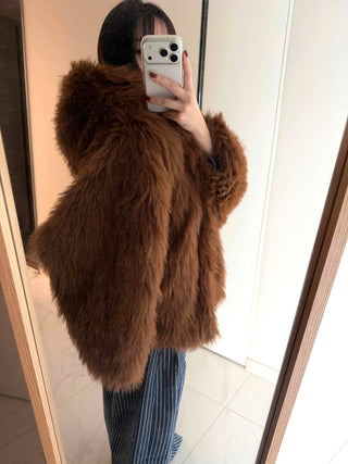 Vintage Shaggy Faux Fur Hooded Balloon Jacket