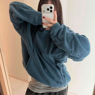 Diagonal Zip-Up Loose Fit Fleece Hoodie