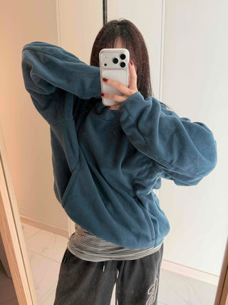 Diagonal Zip-Up Loose Fit Fleece Hoodie