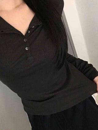 Slim Body Fit Button Henley Neck Long Sleeve T-shirt