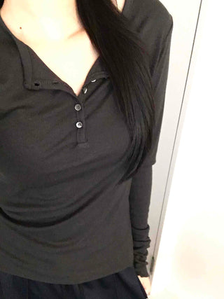 Slim Body Fit Button Henley Neck Long Sleeve T-shirt