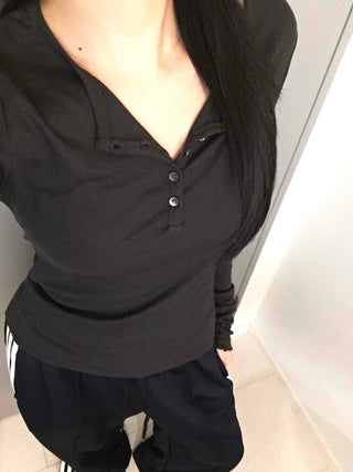 Slim Body Fit Button Henley Neck Long Sleeve T-shirt