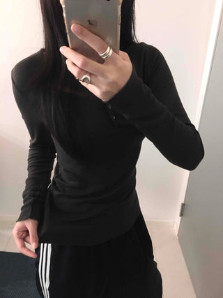 Slim Body Fit Button Henley Neck Long Sleeve T-shirt