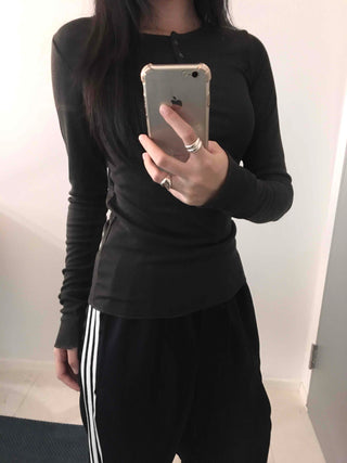 Slim Body Fit Button Henley Neck Long Sleeve T-shirt