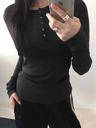 Slim Body Fit Button Henley Neck Long Sleeve T-shirt