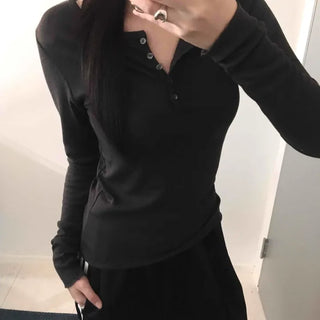 Slim Body Fit Button Henley Neck Long Sleeve T-shirt