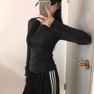 Slim Body Fit Button Henley Neck Long Sleeve T-shirt