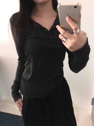 Slim Body Fit Button Henley Neck Long Sleeve T-shirt