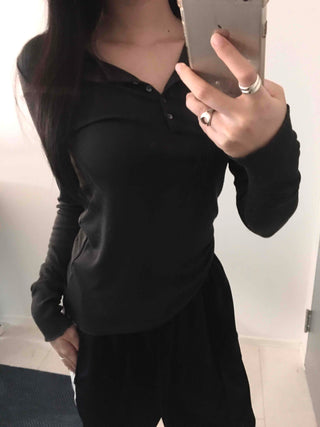 Slim Body Fit Button Henley Neck Long Sleeve T-shirt