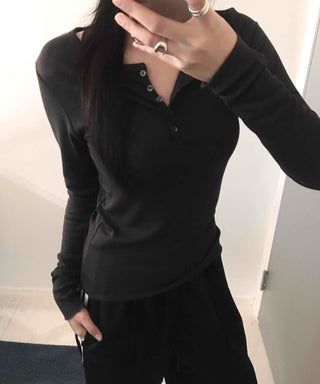 Slim Body Fit Button Henley Neck Long Sleeve T-shirt