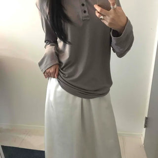 Henley Neck Hooded Button Loose Fit T-shirt