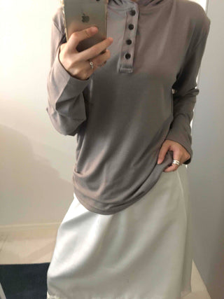 Henley Neck Hooded Button Loose Fit T-shirt