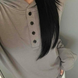 Henley Neck Hooded Button Loose Fit T-shirt