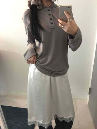 Henley Neck Hooded Button Loose Fit T-shirt