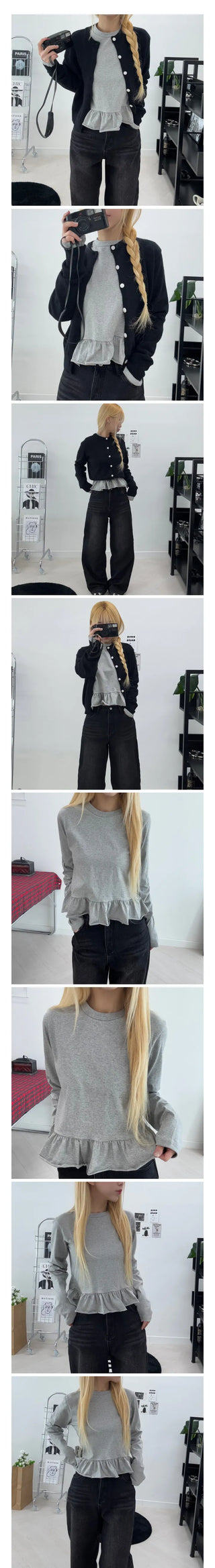 Ridge Frill Long Sleeve T-shirt