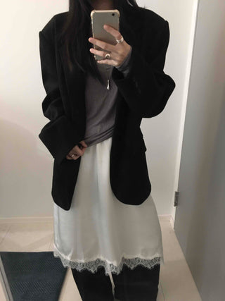 Over-shoulder Suede Semi-loose Fit Blazer Jacket