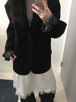 Over-shoulder Suede Semi-loose Fit Blazer Jacket