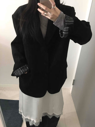 Over-shoulder Suede Semi-loose Fit Blazer Jacket
