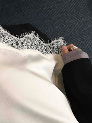 Loose-fit Silky Midi Skirt with Lace Hem Trimming