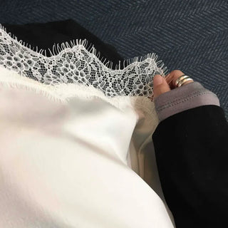 Loose-fit Silky Midi Skirt with Lace Hem Trimming
