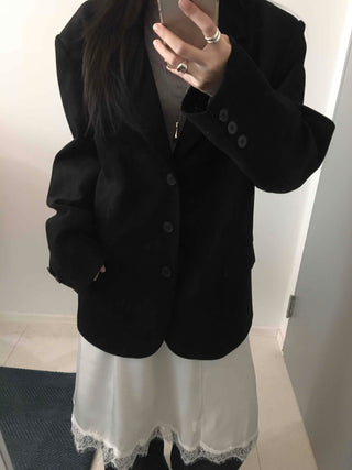 Loose-fit Silky Midi Skirt with Lace Hem Trimming