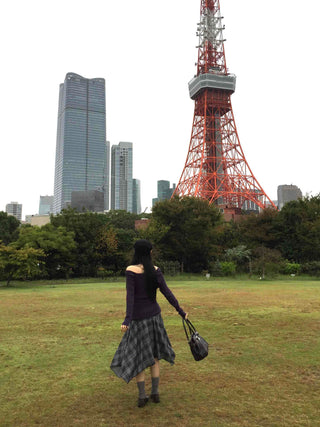 Vintage Hippie Check Flare Asymmetrical Midi Skirt