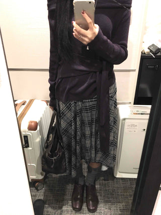 Vintage Hippie Check Flare Asymmetrical Midi Skirt