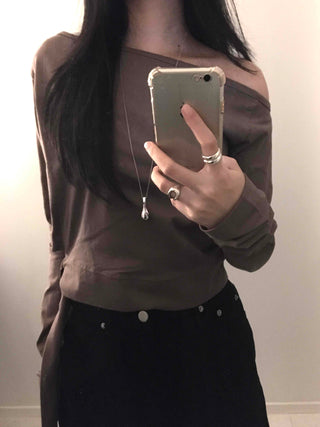 Soft Side Strap Off-Shoulder Long Sleeve Tee