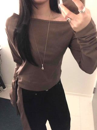 Soft Side Strap Off-Shoulder Long Sleeve Tee