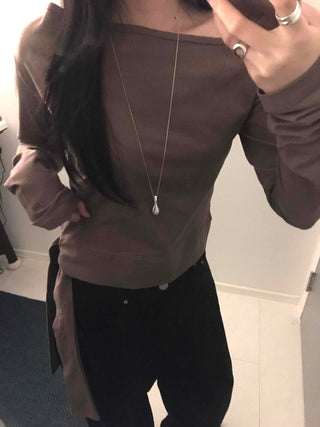 Soft Side Strap Off-Shoulder Long Sleeve Tee