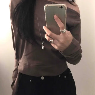 Soft Side Strap Off-Shoulder Long Sleeve Tee