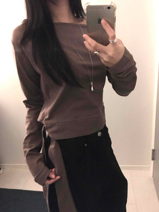 Soft Side Strap Off-Shoulder Long Sleeve Tee