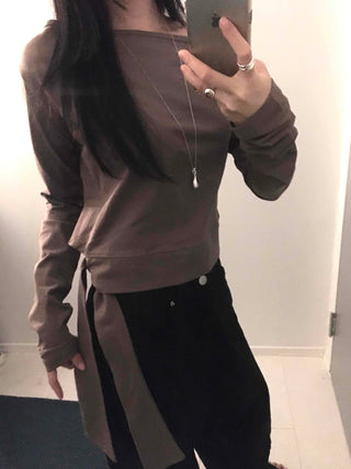 Soft Side Strap Off-Shoulder Long Sleeve Tee