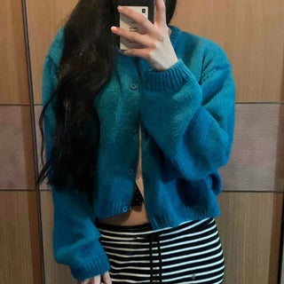 Soft Knit Balloon Sleeve Crop Button Cardigan