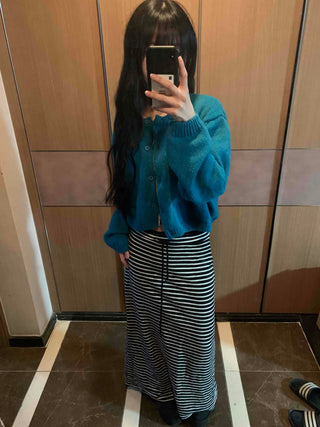 Soft Knit Balloon Sleeve Crop Button Cardigan